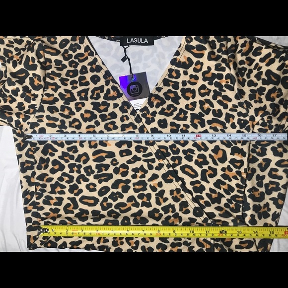 LASULA Leopard attached mock wrap v neck dress 8 - Picture 4 of 8